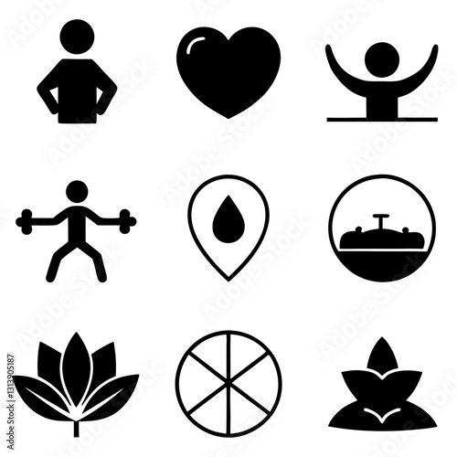 Wellness Silhouette Icon Set Vector Art Illustration. health care logo. fitness icons