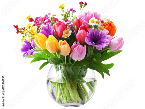 Wallpaper Mural Colorful flower bouquet in a glass vase with fresh blooms on a transparent background Torontodigital.ca