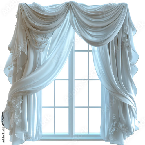 Elegant white curtains draped over a window 