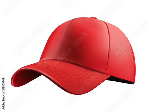 Bright red cap with a simple design displayed on a neutral background on a transparent background
