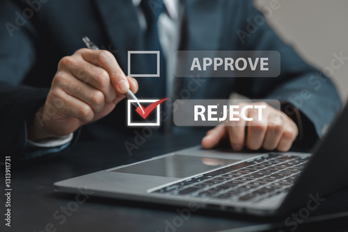 Businessman Making Decision Between Approval and Rejection Options