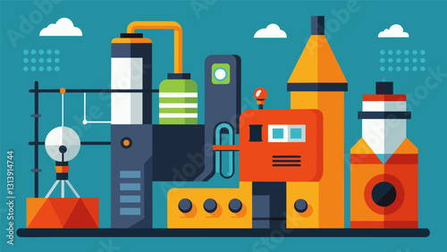 Hightech equipment and precision engineering used to mix and process bituminous materials resulting in a flawless and reliable product.. Vector illustration