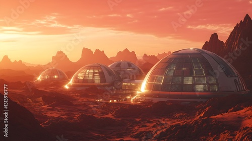 Wallpaper Mural Futuristic domes under a vibrant sunset on a distant planet showcasing advanced extraterrestrial architecture Torontodigital.ca