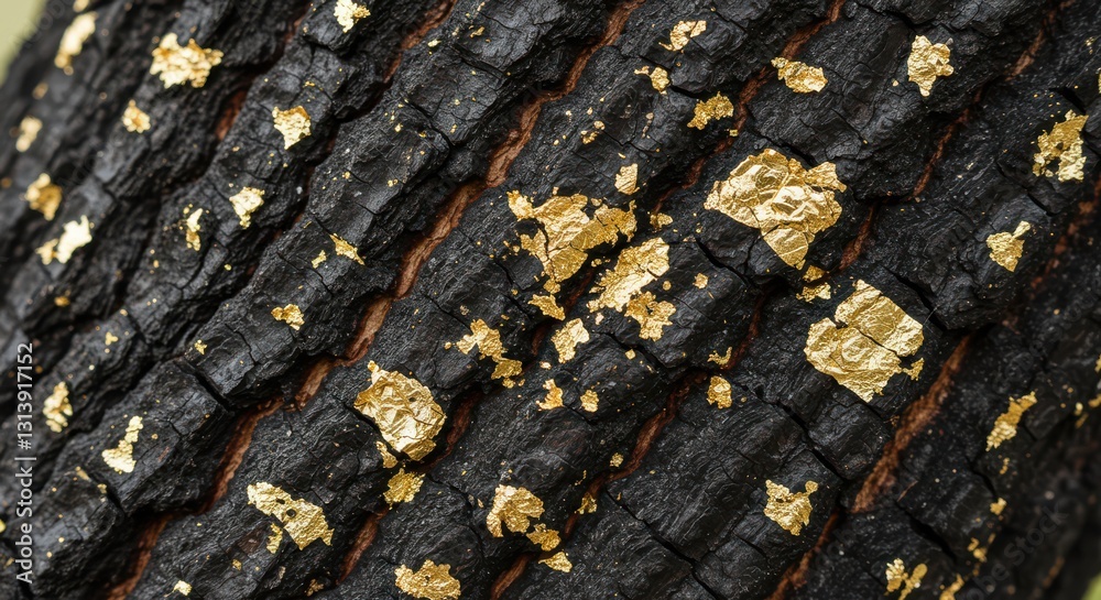 Obraz premium Tree Bark with Golden Leaf Texture Creating Unique Nature Pattern