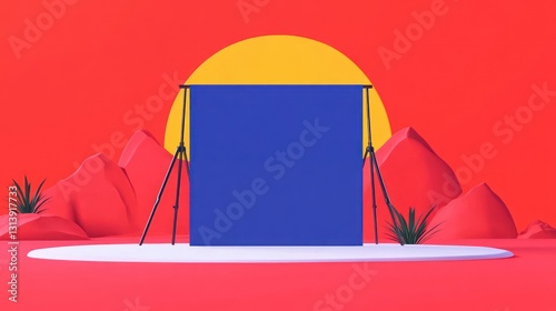 Empty Blue Backdrop Display, Desert Scene
