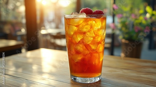 Iced tea with raspberries