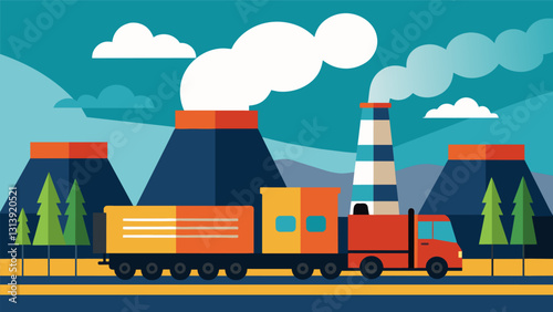 An endless supply of coal being delivered to the plant ensuring a steady supply of energy for the surrounding community.. Vector illustration