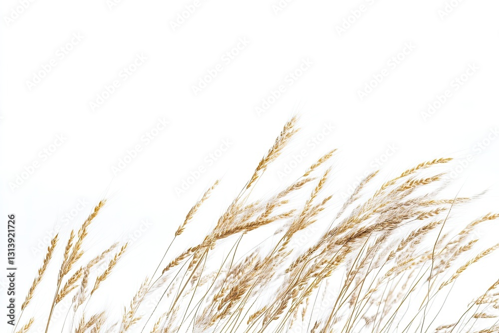 Fototapeta premium Dry grass blowing in the wind against a white background