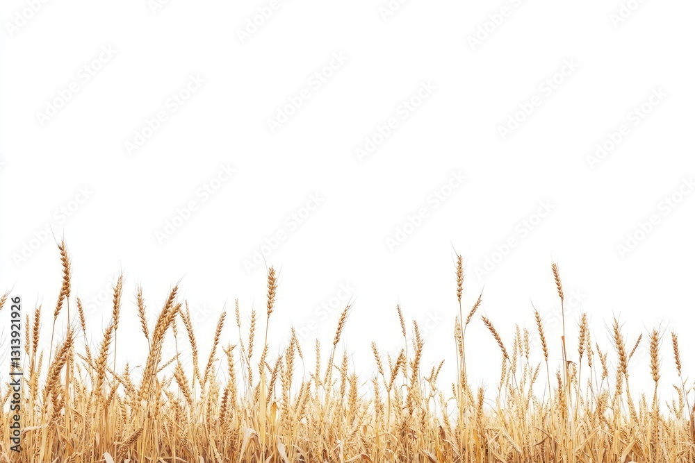 Fototapeta premium Golden wheat stalks border on white background