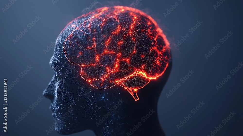 Fototapeta premium Abstract Cybernetic Head Representation with Illuminated Neural Patterns