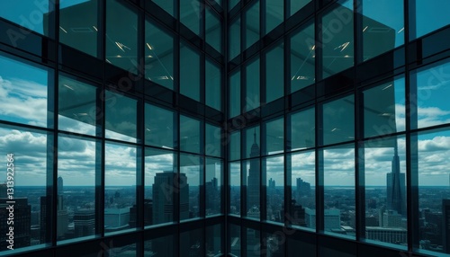 Modern Glass Building Cityscape Deep Blue Urban Perspective