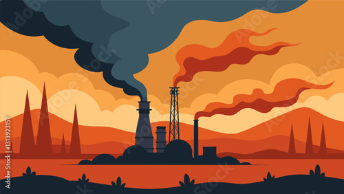 The harsh smell of burned gas lingers in the air a pungent reminder of the untapped potential and wasted resources in the oil fields.. Vector illustration