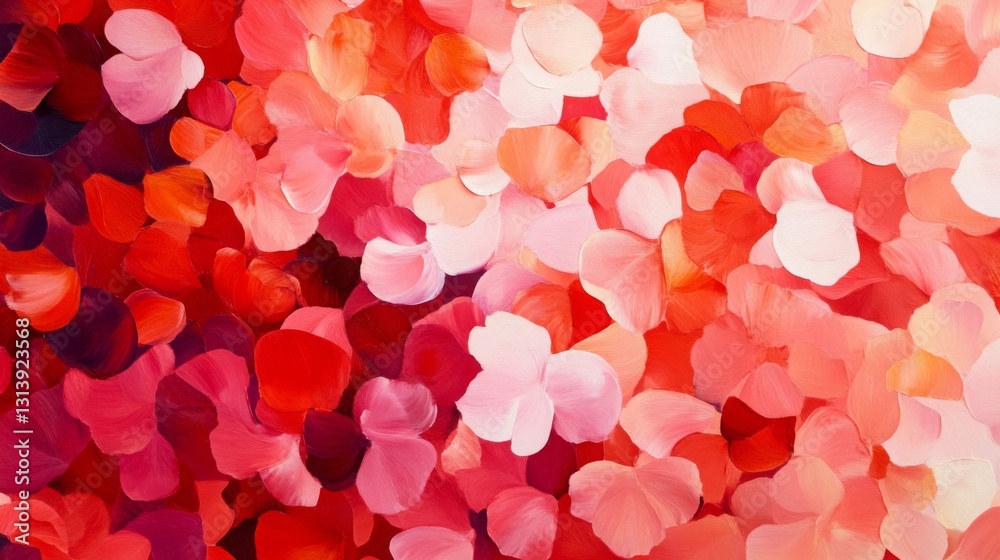 Abstract composition of overlapping petals in red and pink hues creating a vibrant floral pattern Abstract composition of overlapping petals in red and pink hues creating a vibrant floral pattern