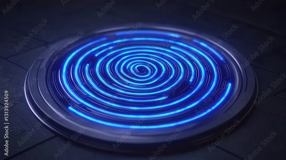 Abstract Circular Blue Spiral Light in a Dark Environment Abstract Circular Blue Spiral Light in a Dark Environment