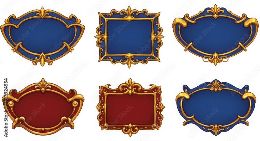 A set of six ornate frames with distinct designs and color schemes for decorative use A set of six ornate frames with distinct designs and color schemes for decorative use