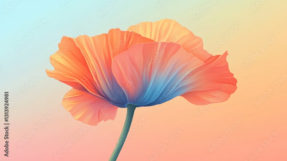 Fototapeta premium Pastel poppy flower, soft background, spring nature, greeting card design