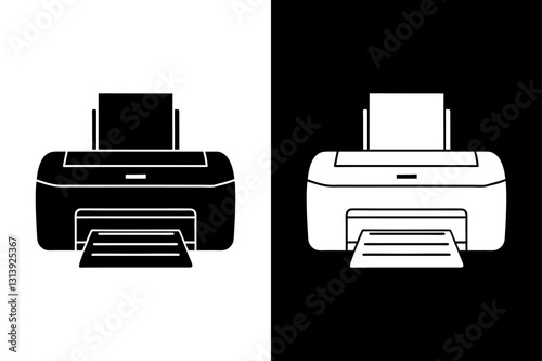 Stylized Hand-Drawn Printer Icon Elegant Black and White Silhouette Design.