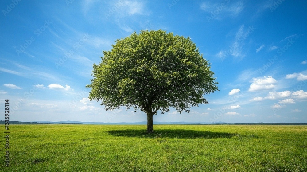 Solitary Tree in Green Field
