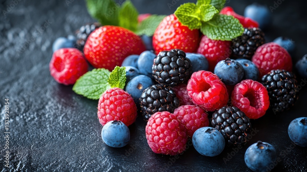 fresh mixed berries on dark background with natural lighting fresh mixed berries on dark background with natural lighting