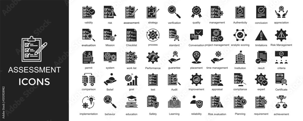Obraz premium assessment icon set. with icon validity,risk,evaluation,quality,management