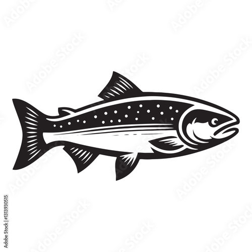 Dynamic Salmon silhouette, leaping through rushing waters - Salmon illustration - Minimalist Salmon vector - Fish silhouette
