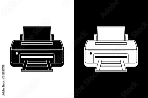 Classic Inkjet Printer Doodle Icon Black and White Silhouette Vector for Digital & Print Use.