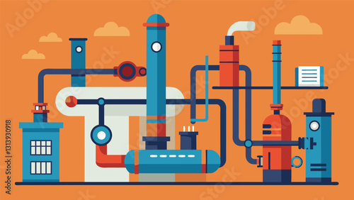An intricate network of pipes and machinery used to purify the bauxite into highquality aluminum.. Vector illustration
