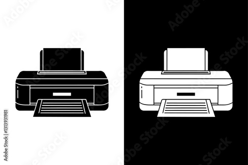 Classic Inkjet Printer Doodle Icon Black and White Silhouette Vector for Digital & Print Use.