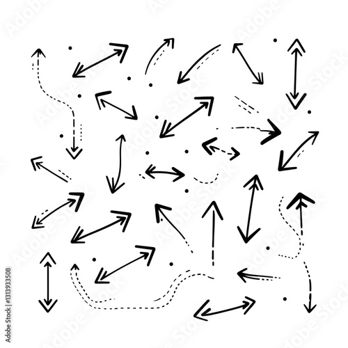 Hand drawn black arrows collection isolated on transparent background