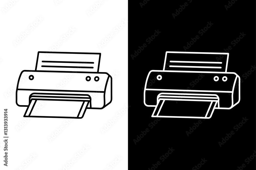 Black and White Printer Silhouette Line Icon Perfect for Office & Technology Designs. Black and White Printer Silhouette Line Icon Perfect for Office & Technology Designs.