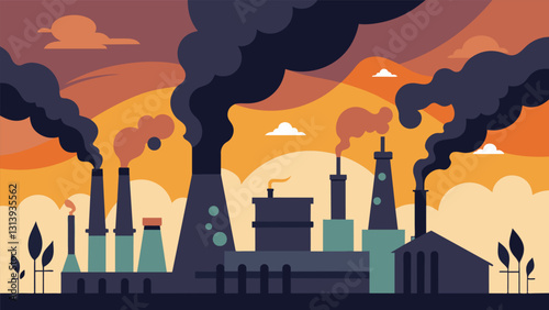 Heavy pungent fumes permeating the air as the oil is heated and separated from other materials.. Vector illustration