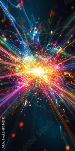 Experience a stunning explosion of light and color in this abstract digital artwork  showcasing vibrant energy and radiant design in a cosmic setting.