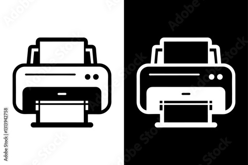 Classic Inkjet Printer Doodle Icon Black and White Silhouette Vector for Digital & Print Use.
