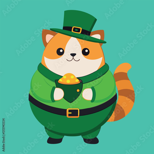 A chubby cat-dressed-as-a-leprechaun holding.