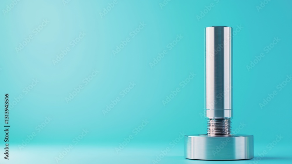 High Precision Machining Component with Reflective Surface on Turquoise Background High Precision Machining Component with Reflective Surface on Turquoise Background