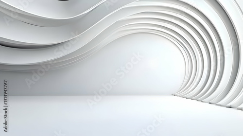Abstract White Minimalist Architectural Interior Design With Flowing Curved Walls And Bright Empty Space Creating A Modern Futuristic Tunnel Effect