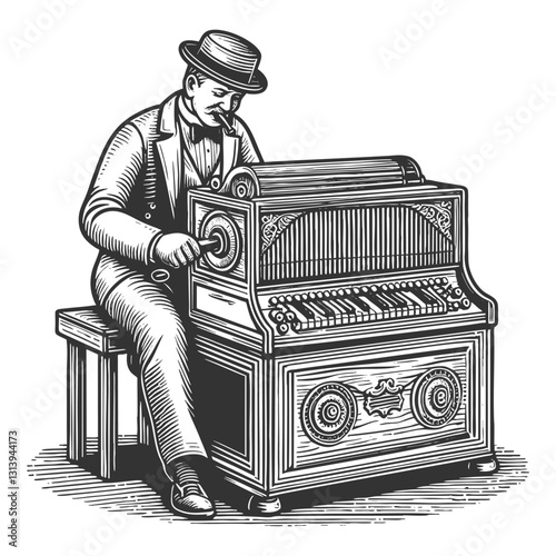 Man Playing Pipe Organ vector illustration