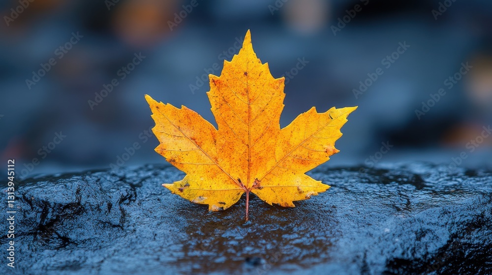 golden autumn maple leaf on forest path background golden autumn maple leaf on forest path background