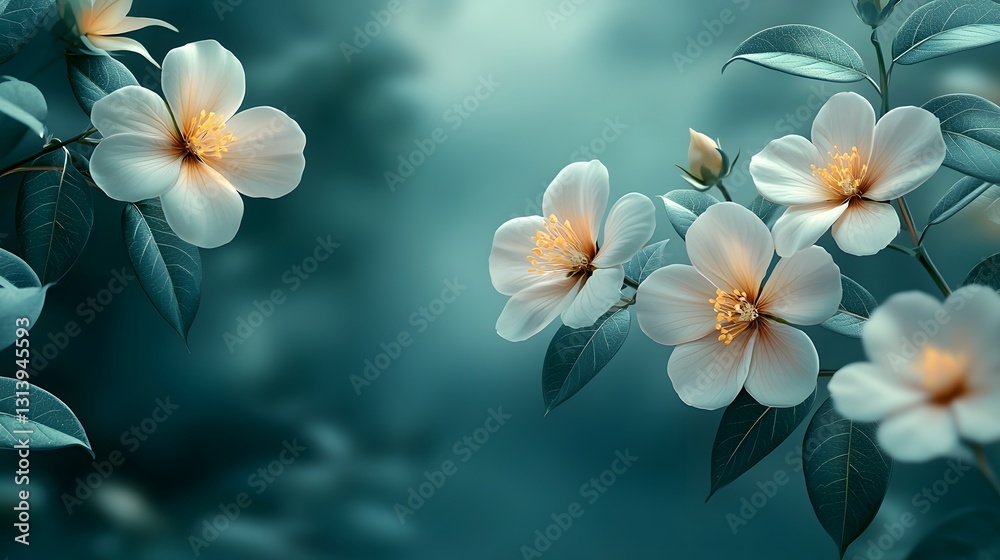 Serene Botanical Frame with Glowing Flowers and Leaves against Soft Earthy Gradient Background Serene Botanical Frame with Glowing Flowers and Leaves against Soft Earthy Gradient Background
