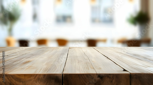 Empty Rustic Wooden Table With Blurred Interior Background