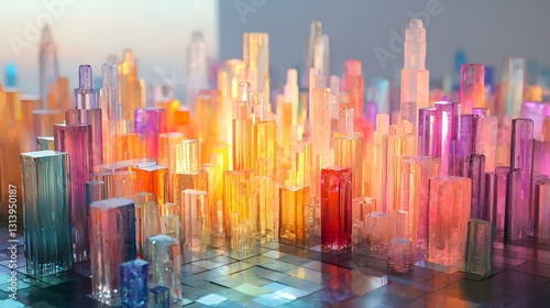 Colorful Glass City Made from Light Energy in Abstract Design