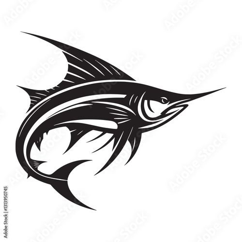 Swift Swordfish silhouette, a true speedster of the ocean - Swordfish illustration - Minimalist Swordfish vector - Fish silhouette
