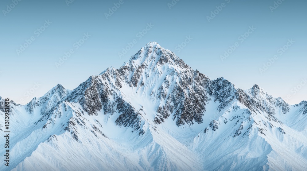 Obraz premium A majestic snow-capped mountain peak under a clear blue sky, embodying the beauty and grandeur of nature.