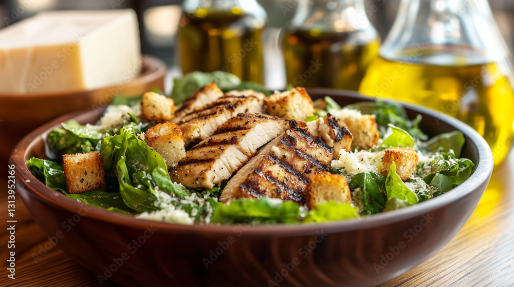 Fresh Grilled Chicken Caesar Salad with Croutons and Olive Oil Fresh Grilled Chicken Caesar Salad with Croutons and Olive Oil