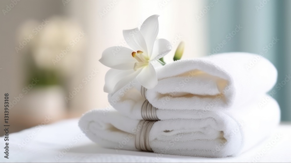 Luxurious Spa Towels with a Delicate White Flower Luxurious Spa Towels with a Delicate White Flower