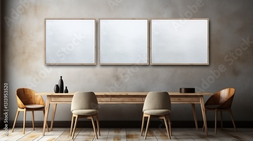 Minimalist Modern Dining Room with Wooden Table and Chairs