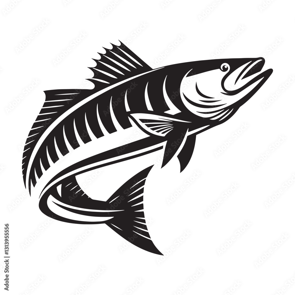 Fototapeta premium Legendary Tarpon silhouette, a timeless marine icon - Tarpon illustration - Minimalist Tarpon vector - Fish silhouette 