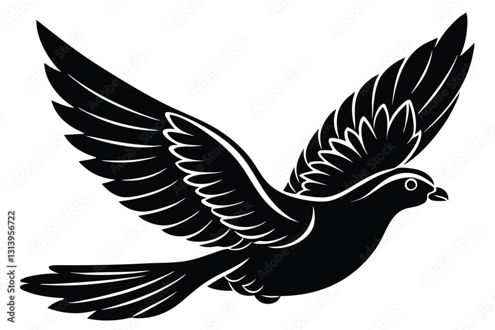 Fototapeta premium Hand drawn flying dove silhouette