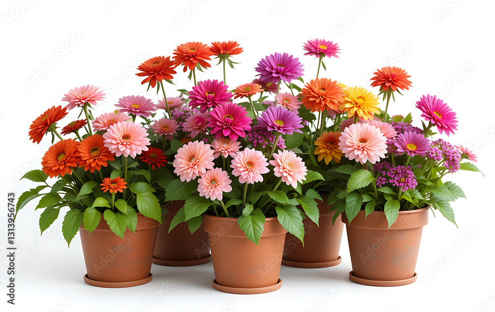 Fototapeta premium close up, Beautiful potted flowers in bloom garden decor on white background