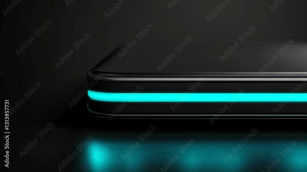 Sleek Device with Glowing Cyan Edge Detail Close Up Modern Technology Presentation Backdrop Innovation Aesthetics Sleek Device with Glowing Cyan Edge Detail Close Up Modern Technology Presentation Backdrop Innovation Aesthetics